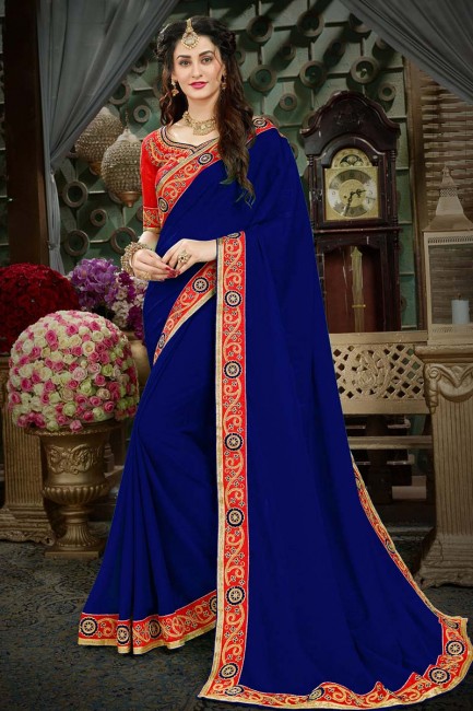georgette couleur bleue nevy sari