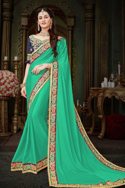 Aquamarine couleur georgette sari