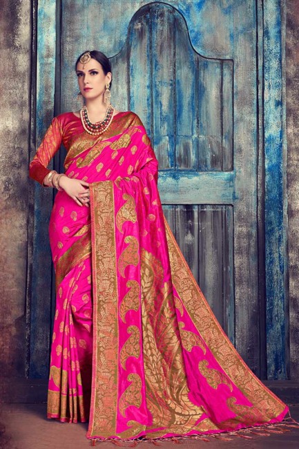 majenta couleur nylon saris en soie