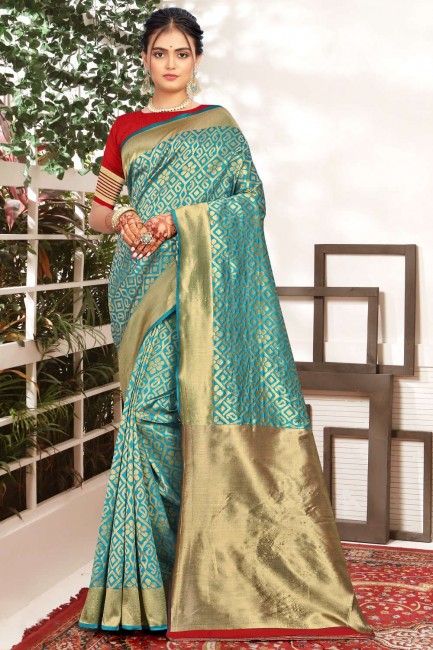 vert mer banarasi soie banarasi sari avec tissage