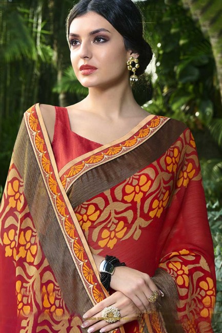 mousseline de soie couleur rouge brasso sari