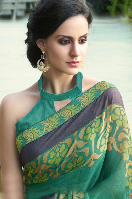 mousseline de soie couleur verte brasso sari