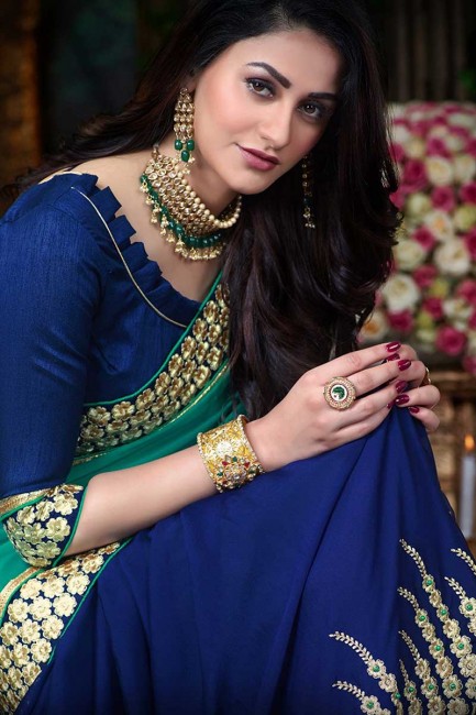 couleur vert, bleu nevy georgette sari