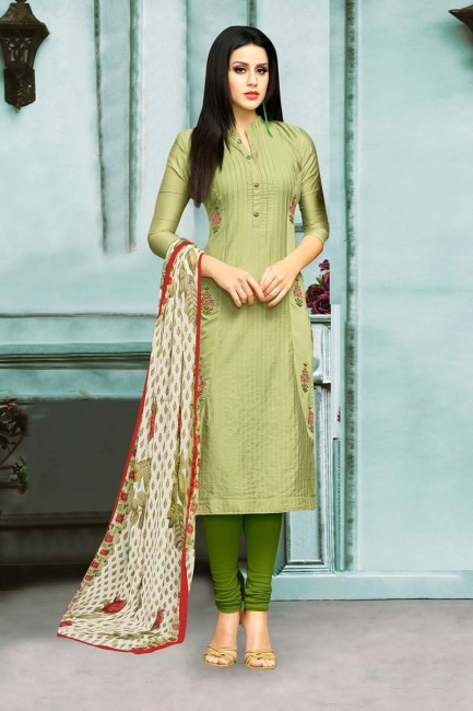 costume couleur vert clair coton Chanderi churidar