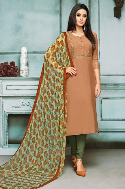 costume de couleur brun clair coton Chanderi churidar