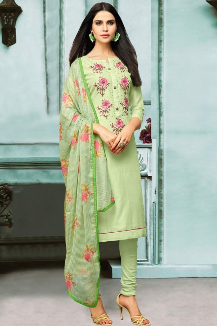 costume couleur vert clair coton Chanderi churidar
