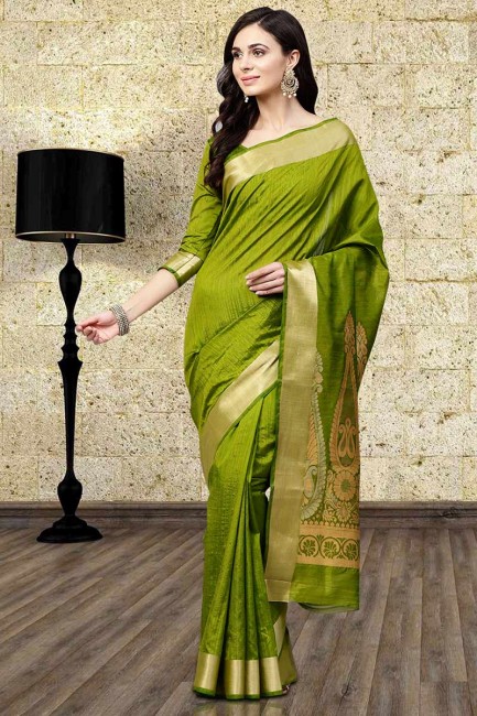 soie sari mélange de couleur verte