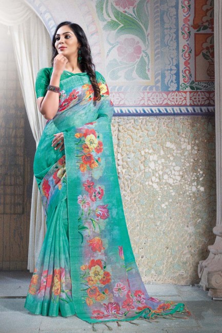 couleur multi couleur lin pur sari