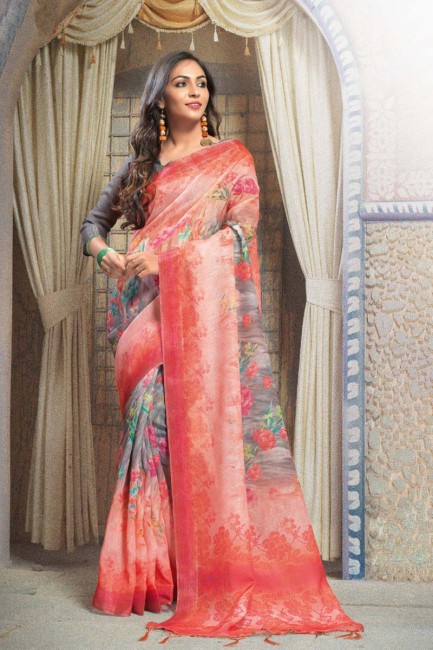 couleur multi couleur lin pur sari