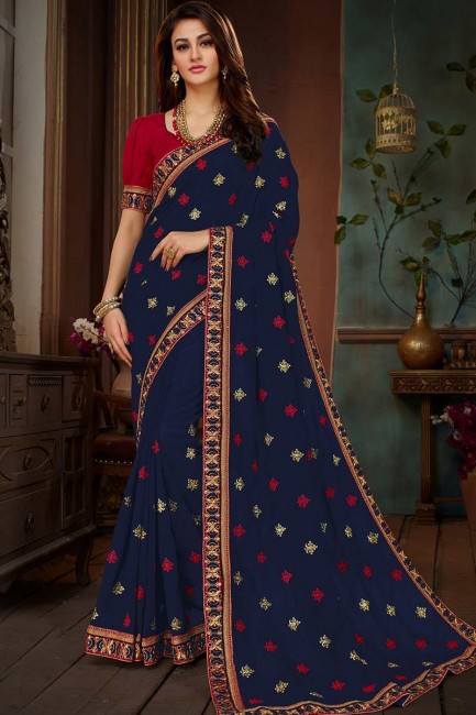 nevy couleur bleue vichitra saris en soie