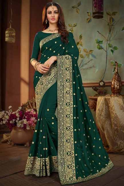 couleur vert foncé vichitra sari de soie