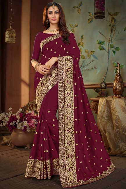 couleur marron vichitra sari Indien en soie