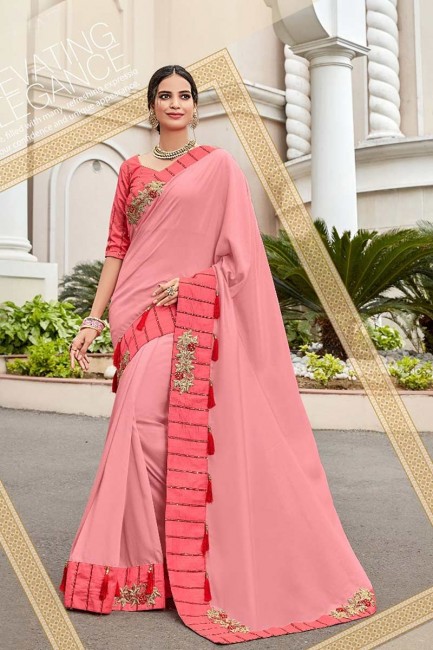 couleur rose twon ton art saris en soie