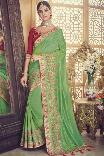 couleur verte mer saris en soie