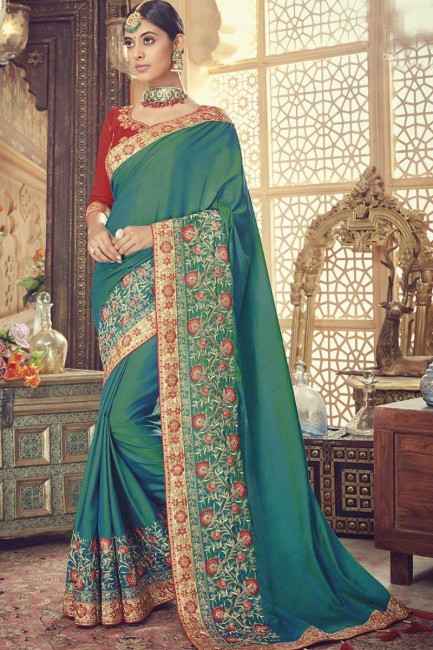 couleur verte forêt saris en soie