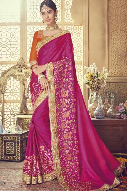 majenta sari de soie couleur