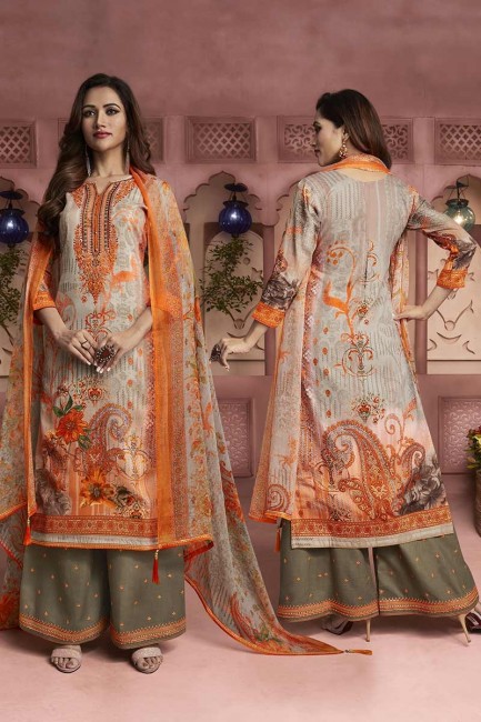 orange, costume Patiala pur coton couleur multi couleur
