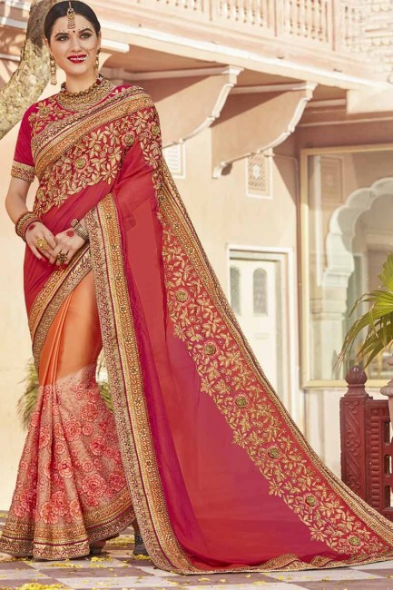 art couleur rouge soie, sari net