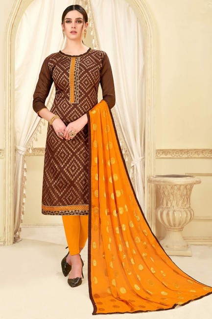 couleur brun Banarasi costume soie churidar