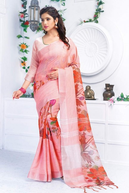 couleur rose pur lin sari