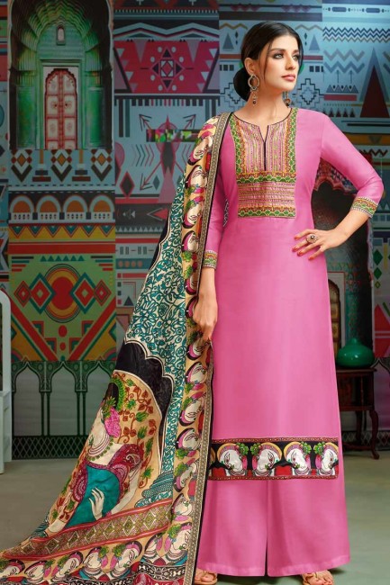 costume de couleur rose modal palazzo coton Chanderi