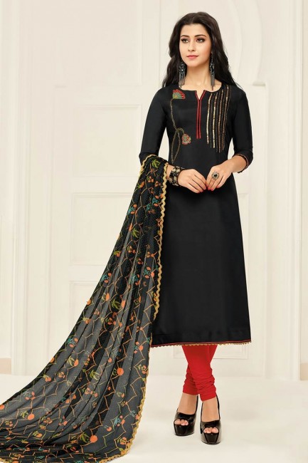 costume de couleur noire en coton Chanderi churidar