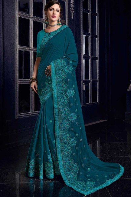 paon couleur bleu soie tissus sari