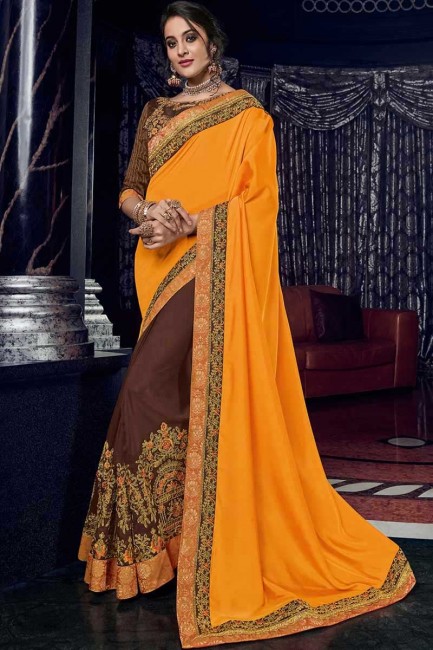 orange et couleur brune deux tissus de soie de ton et de tissus de soie sari
