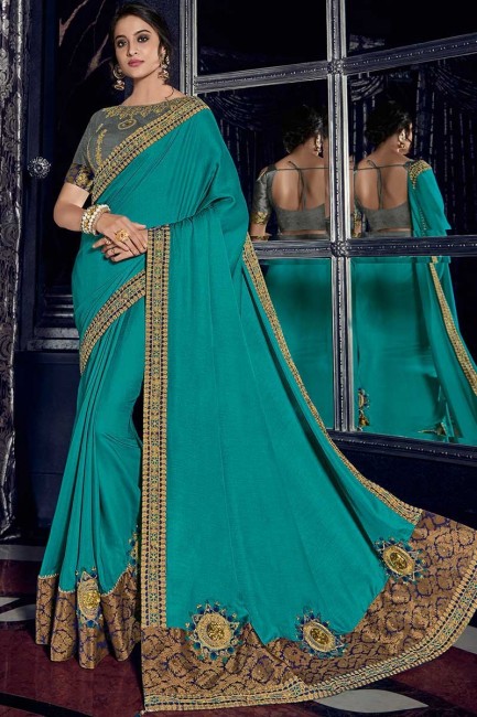 couleur cyan deux tissus de soie ton sari