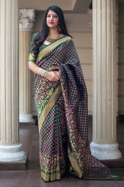 couleur multicolore Banarasi saris en soie