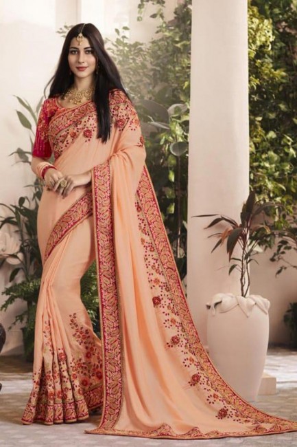 couleur orange clair soie fantaisie georgette sari