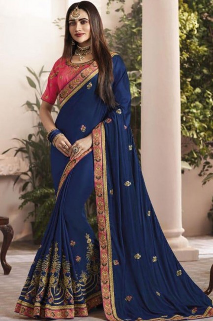 couleur bleue nevy soie fantaisie georgette sari