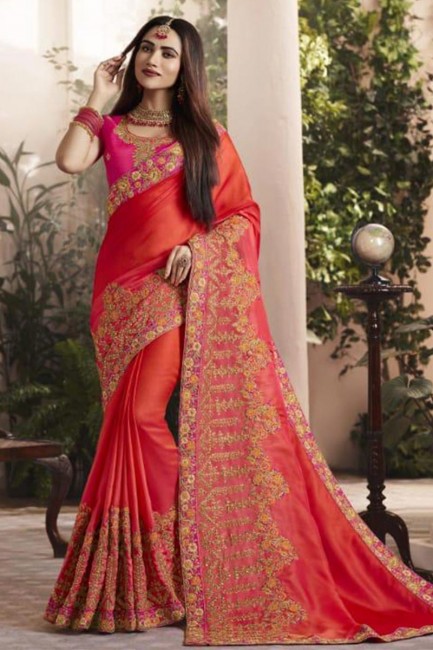 couleur rose rouge soie fantaisie georgette sari