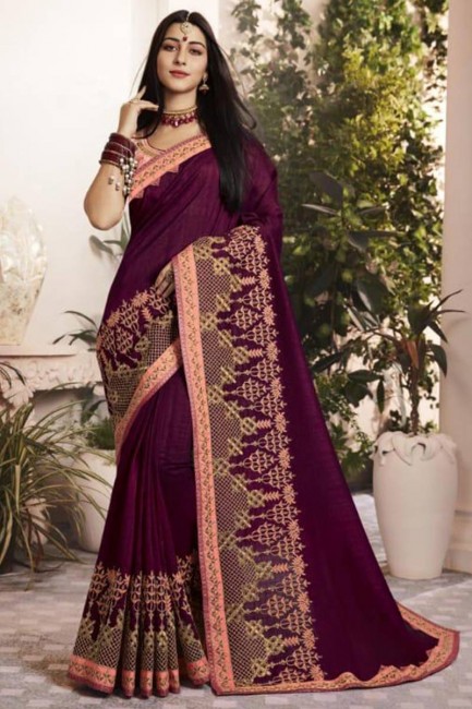 couleur pourpre soie fantaisie georgette sari