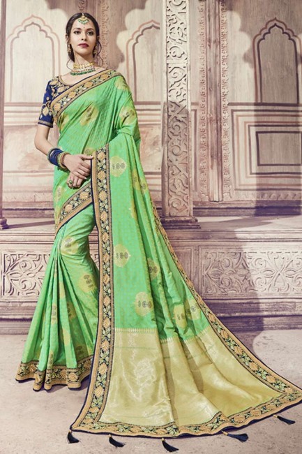 couleur vert clair lourd Banarasi sari de soie