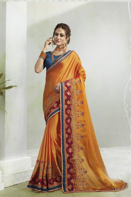 couleur jaune deux tons georgette sari
