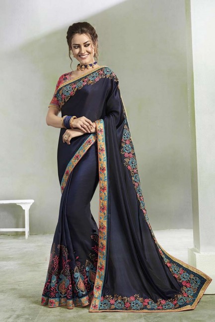 sombre couleur bleu rangoli georgette sari