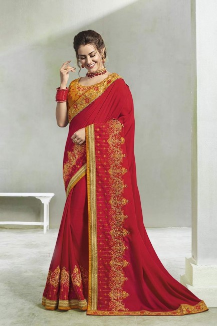couleur rouge chinon saris en soie
