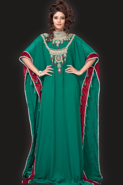 Chiffon rouge, vert,satin et velours Abaya Kaftan