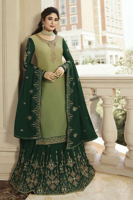 georgette satin couleur vert clair churidar, combo costume lehenga