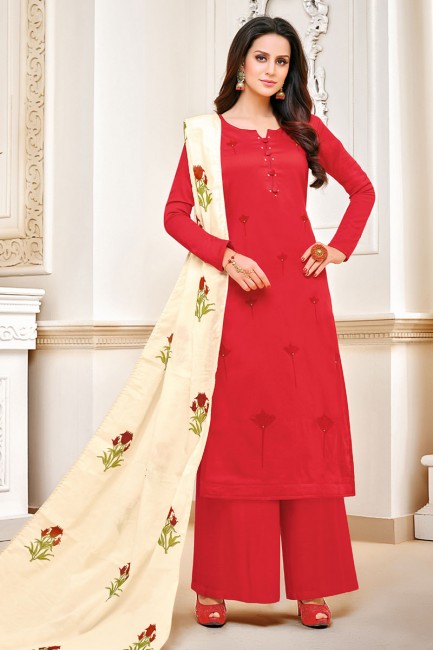 couleur rouge pur coton jaam costume palazzo de soie