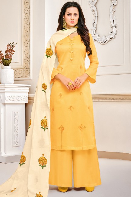 couleur jaune pur coton jaam costume palazzo de soie