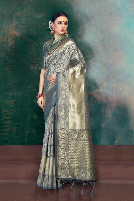 couleur gris Banarasi soie sari