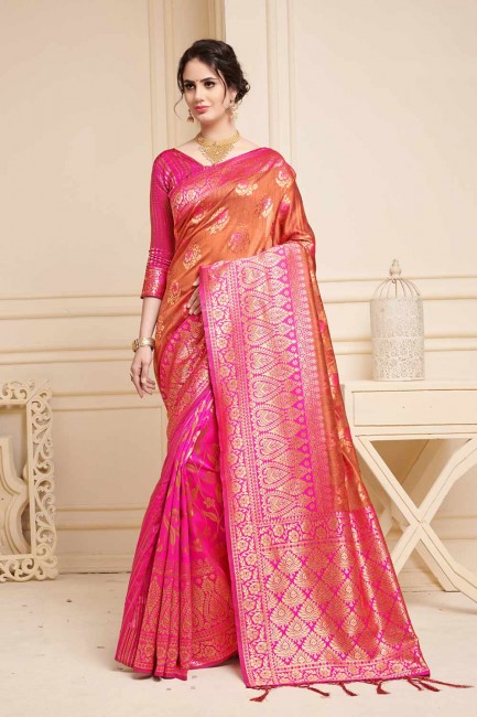 couleur dorée et rose lin soie sari