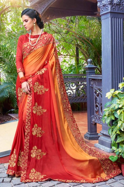deux tons de couleur rouge georgete sari