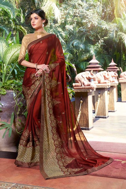 couleur rouge foncé georgete sari