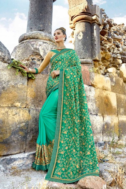 chatoyante couleur aqua georgette sari