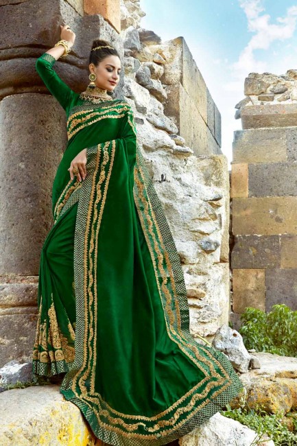 chatoyante couleur verte georgette sari