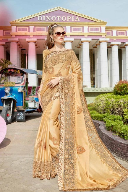 couleur dorée georgette sari