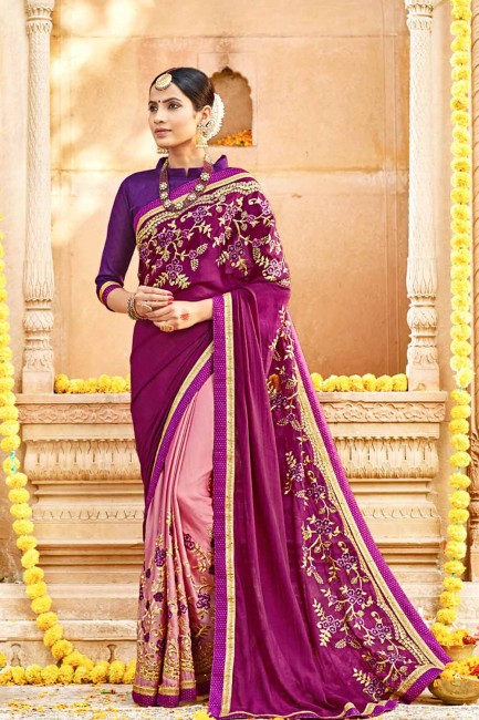couleur pourpre et rose fantaisie sari